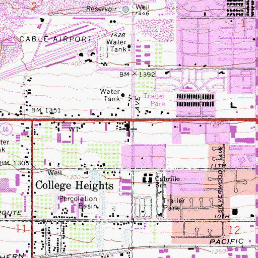 Topographic Map of Upland Village Square Shopping Center, CA