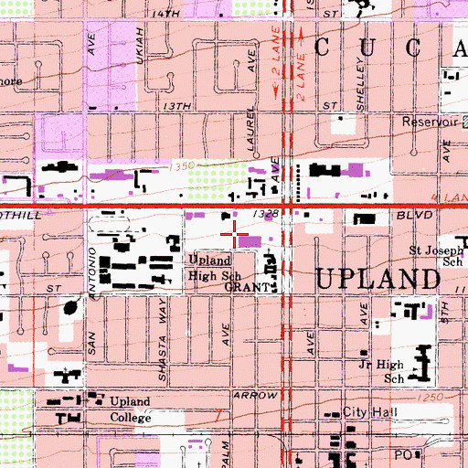 Topographic Map of Uptown and Country Shopping Center, CA