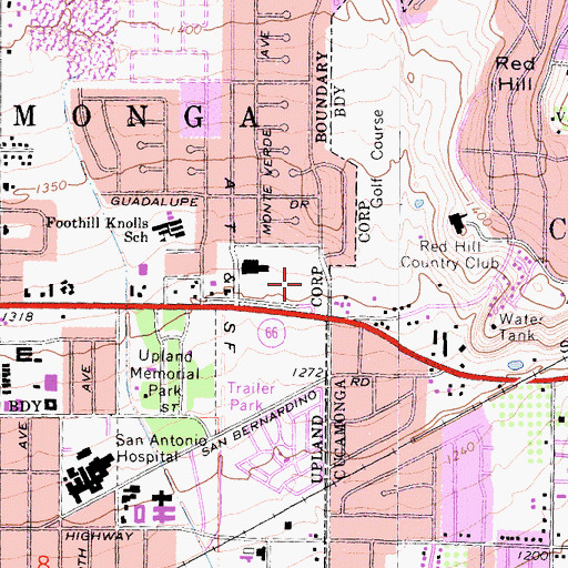 Topographic Map of Village Grove Shopping Center, CA