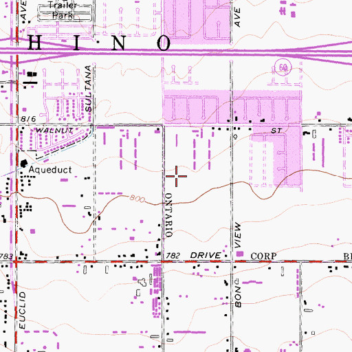 Topographic Map of Woodcrest Junior High School, CA
