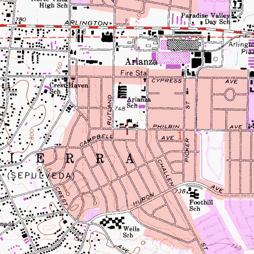Topographic Map of Arlanza Baptist Church, CA