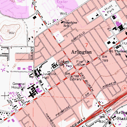 Topographic Map of Arlington Park, CA