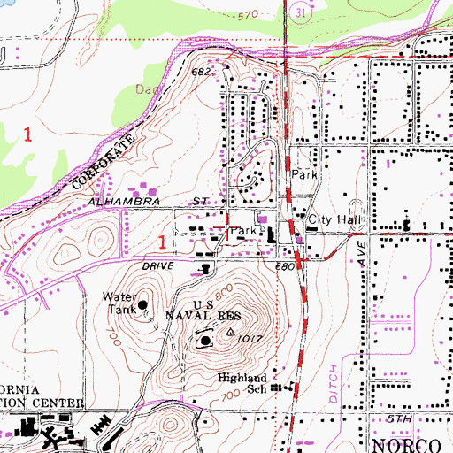 Topographic Map of Community Center Park, CA