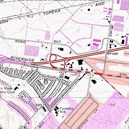 Topographic Map of Corona del Vista Shopping Center, CA