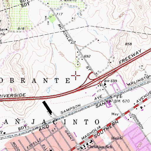 Topographic Map of Corona Hills Plaza Shopping Center, CA