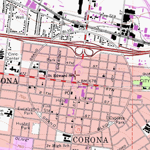 Topographic Map of Corona Mall Shopping Center, CA