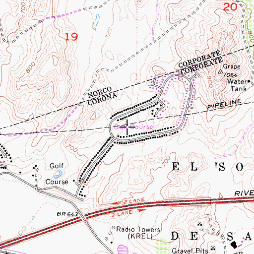 Topographic Map of Cresta Verde Golf Club, CA