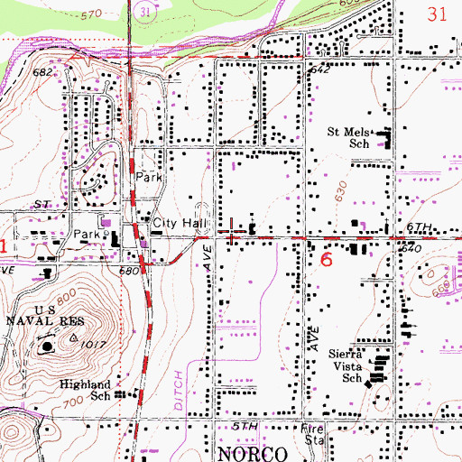 Topographic Map of First Baptist Church of Norco, CA
