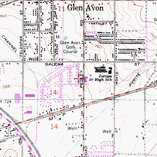 Topographic Map of Glen Avon Branch Riverside City and County Public Library, CA