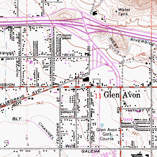 Topographic Map of Glen Avon Market Shopping Center, CA