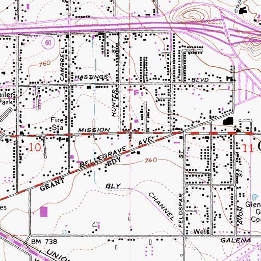 Topographic Map of Grace Baptist Mission, CA