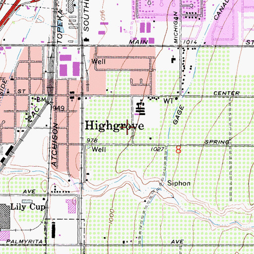 Topographic Map of Highgrove Branch Riverside City and County Public Library, CA
