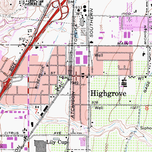 Topographic Map of Highgrove United Methodist Church, CA