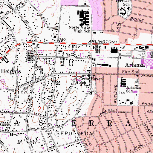 Topographic Map of Iglesia Bautista Cypress Avenue, CA