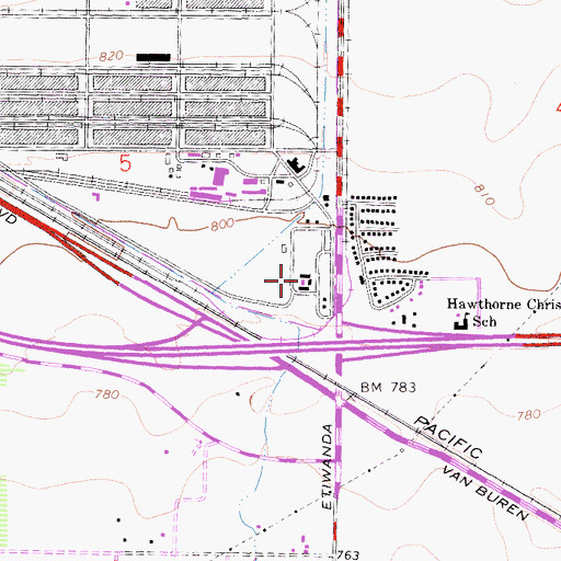 Topographic Map of Mira Loma Space Center, CA