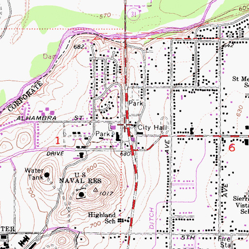 Topographic Map of Norco Branch Riverside City and County Public Library, CA