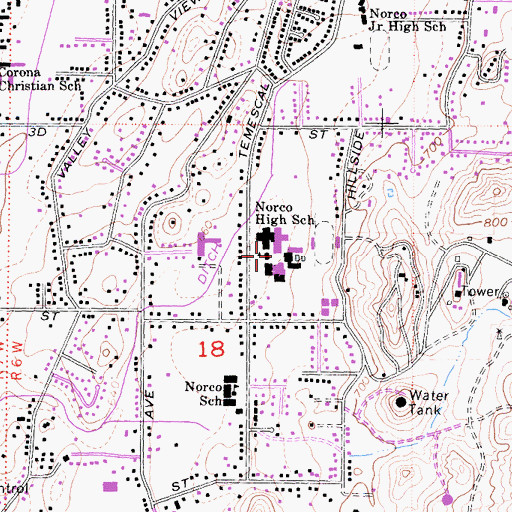 Topographic Map of Norco Vista High School, CA