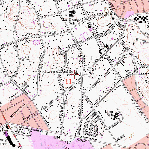 Topographic Map of Queen of Angels Church, CA