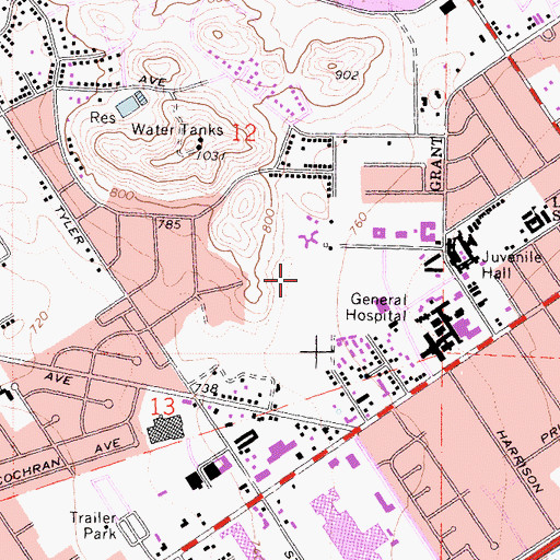 Topographic Map of Riverside County Department of Mental Health Inpatient Medical Center, CA