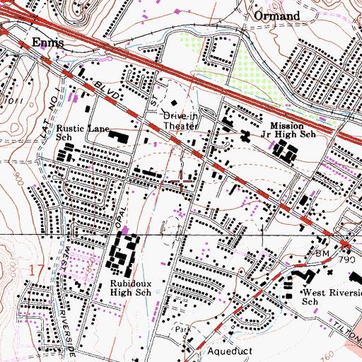 Topographic Map of Rubidoux Hispanic Seventh Day Adventist Church, CA