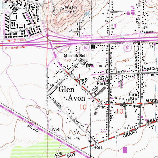 Topographic Map of Sacred Heart School, CA