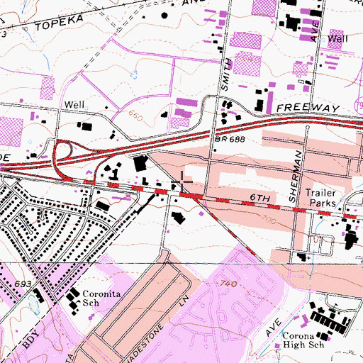 Topographic Map of Smith Shopping Center, CA