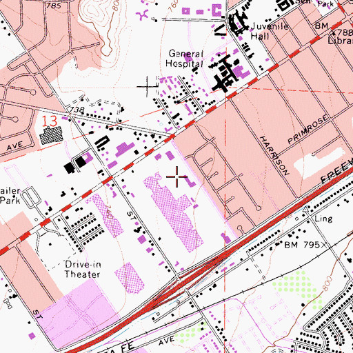 Topographic Map of The Brickyard-Riverside Shopping Center, CA