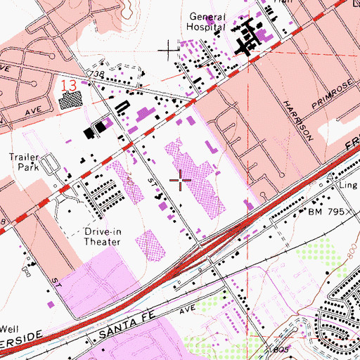 Topographic Map of Tyler Mall Galleria Shopping Center, CA