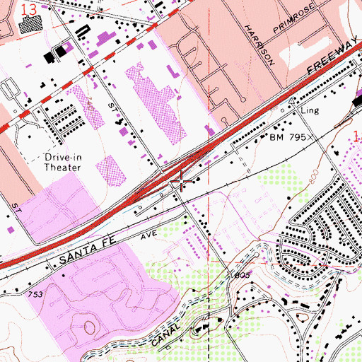Topographic Map of Tyler Village Shopping Center, CA