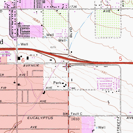 Topographic Map of Butterfield Valley Village Shopping Center, CA