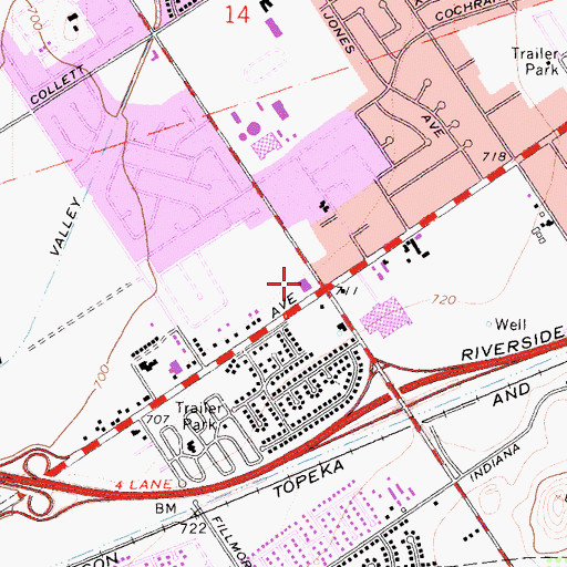 Topographic Map of La Sierra Plaza Shopping Center, CA