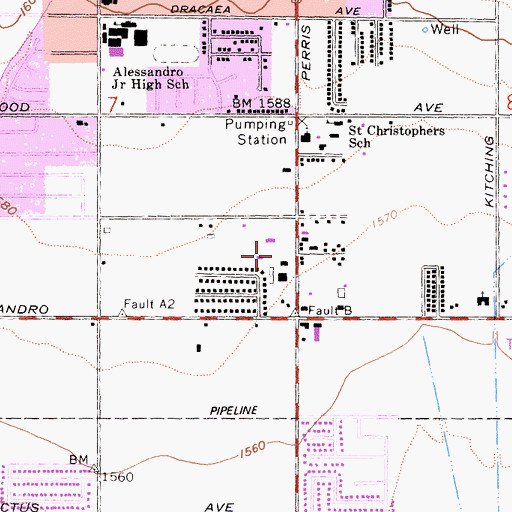 Topographic Map of March Mountain High School, CA
