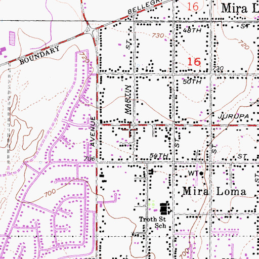 Topographic Map of Mira Loma Post Office, CA