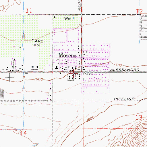 Topographic Map of Moreno Post Office, CA