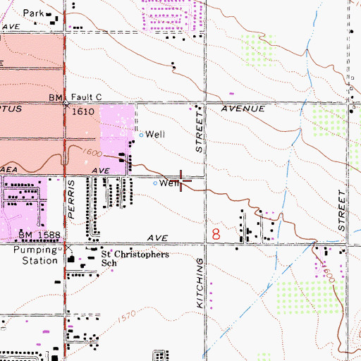 Topographic Map of Moreno Valley Adult High School, CA
