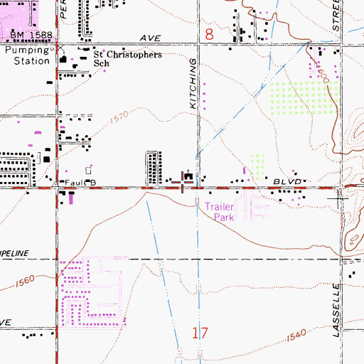 Topographic Map of Moreno Valley Branch Riverside City and County Public Library, CA