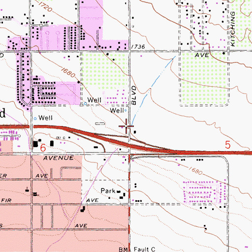 Topographic Map of Moreno Valley Shopping Center, CA