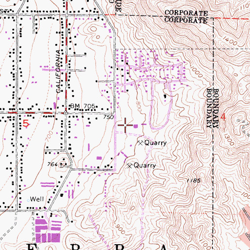 Topographic Map of Nellie Weaver Hall, CA