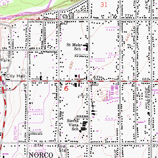 Topographic Map of Norco Foursquare Gospel Church, CA