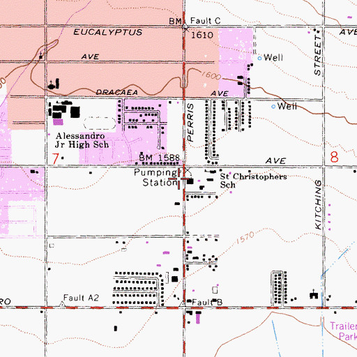 Topographic Map of Saint Christophers Catholic Church, CA