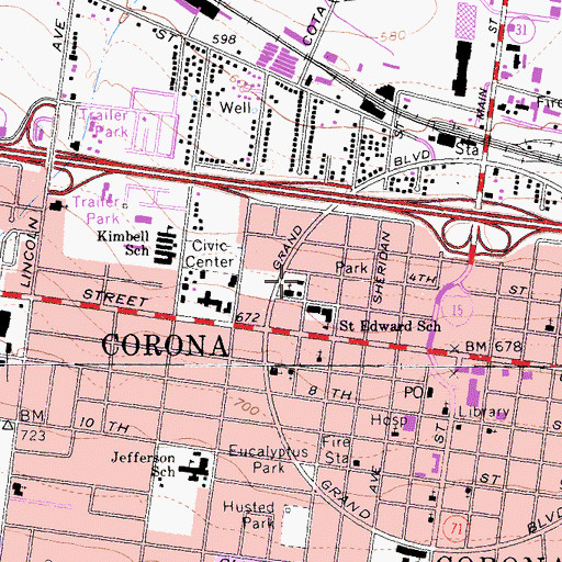 Topographic Map of Saint Edwards Hall, CA