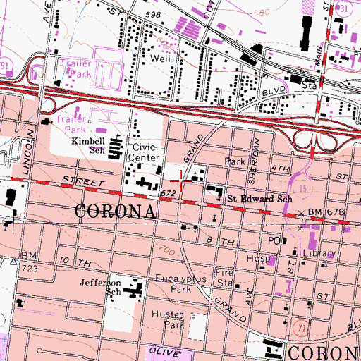 Topographic Map of Saint Edwards Roman Catholic Church, CA