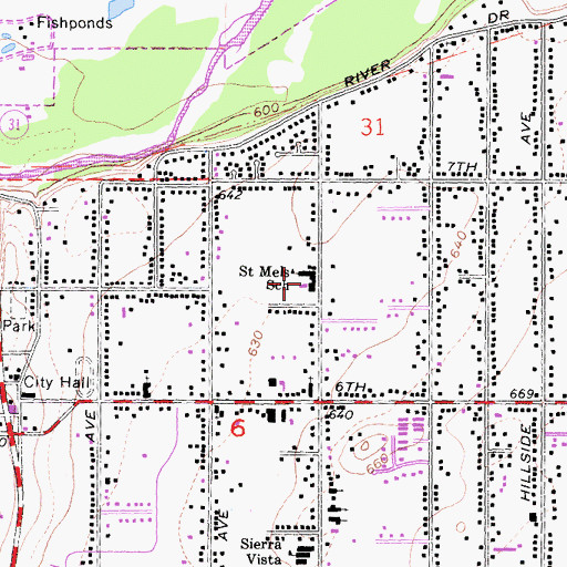 Topographic Map of Saint Mels Catholic Church, CA