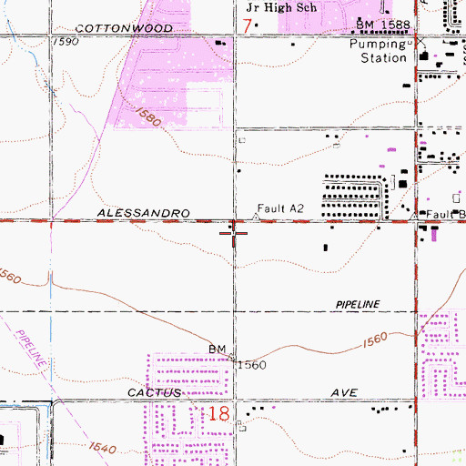 Topographic Map of Sunnymead Village Shopping Center, CA