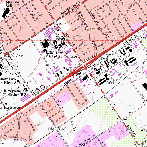 Topographic Map of Adams Plaza Shopping Center, CA