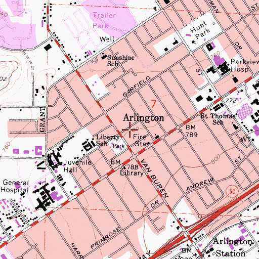 Topographic Map of Arlington Church of Christ, CA