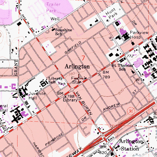 Topographic Map of Arlington Korean United Methodist Church, CA