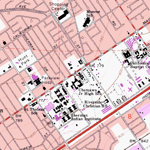 Topographic Map of Arlington Seventh Day Adventist Church, CA