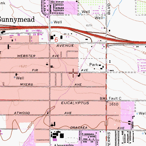 Topographic Map of First Baptist Church, CA