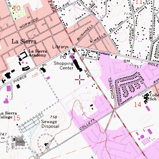 Topographic Map of La Sierra Branch Riverside City and County Public Library, CA
